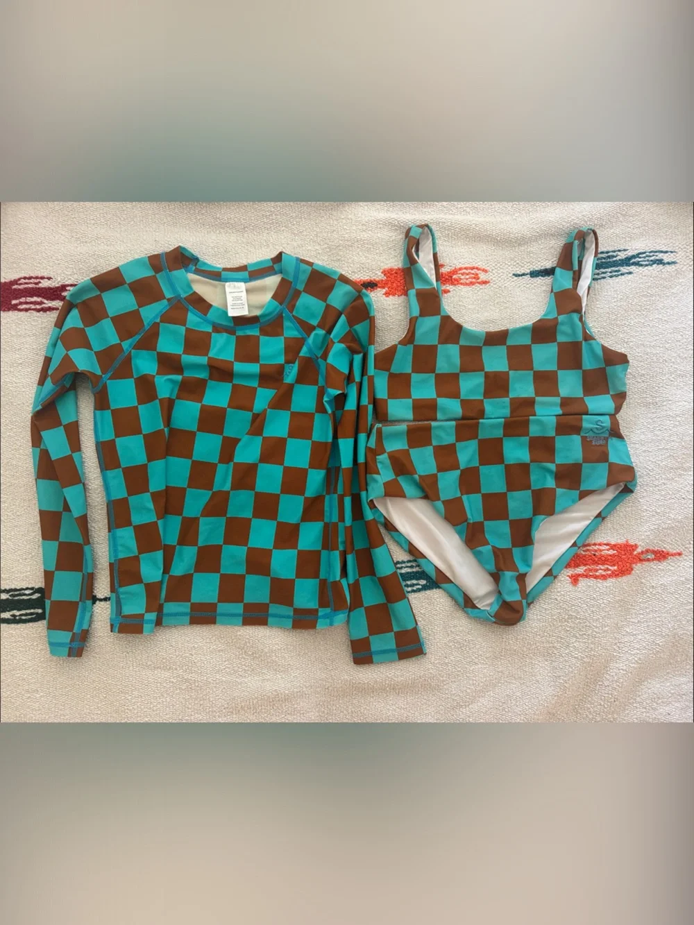SEAESTA SURF Swim Checkered Bikini Set with Long-sleeve Rashguard